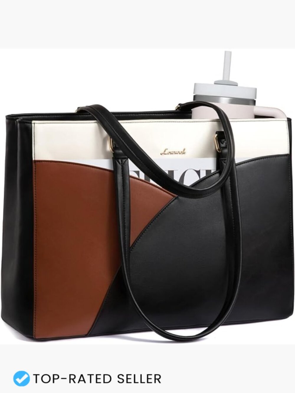 15.6 Inch Laptop Tote Bag for Women Waterproof PU Leather Work Briefcase with